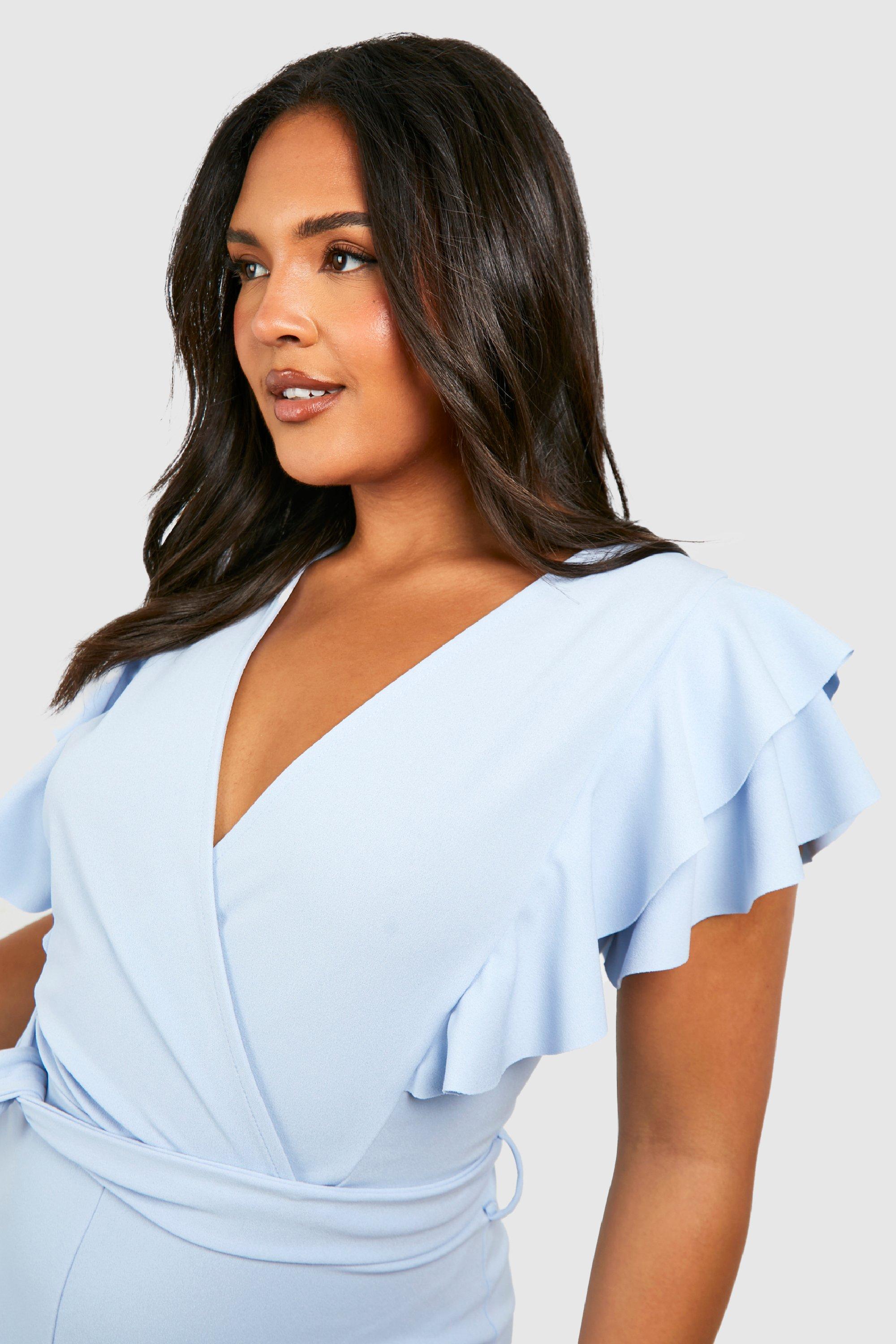 Always chic baby blue belted culotte jumpsuit online